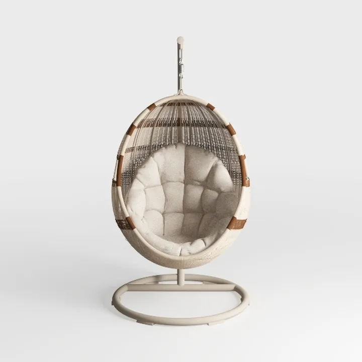 Minimalist Rattan Linen Hanging Egg Chair 3D Model
