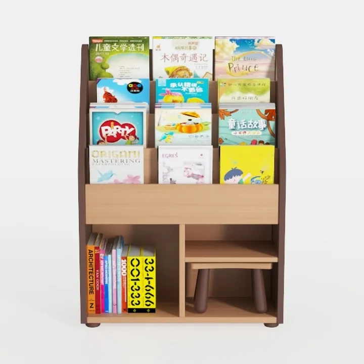 Minimalist Solid Wood Kids Bookshelf Storage Rack 3D Model