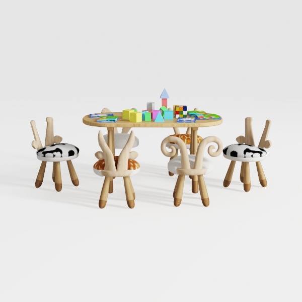5-Piece MDF Top Kiddy Table and Chair Set with 4 C