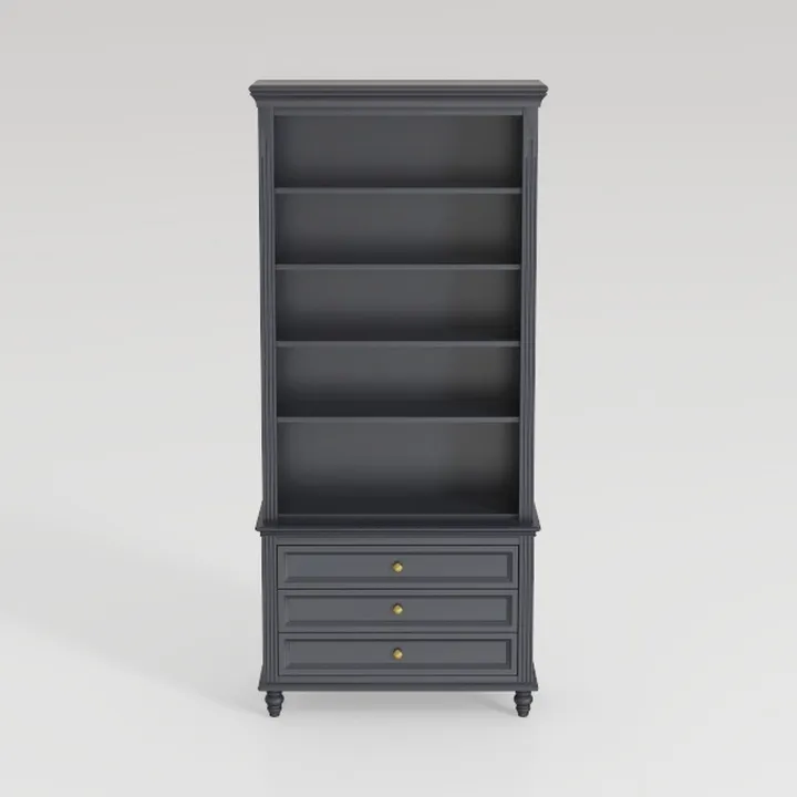 Traditional Dark Solid Wood Bookshelf With Drawers 3D Model