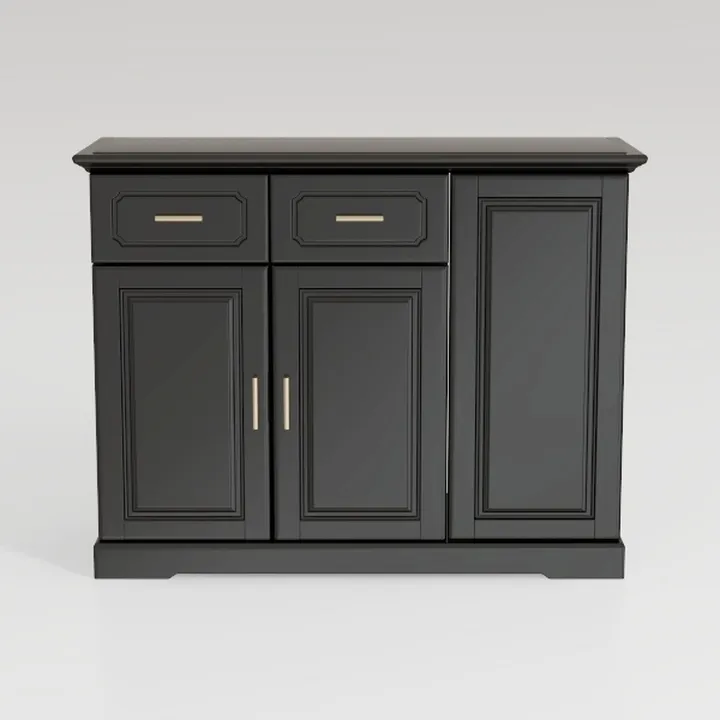 Minimalist Black Solid Wood Sideboard Cabinet with Gold Hardware 3D Model