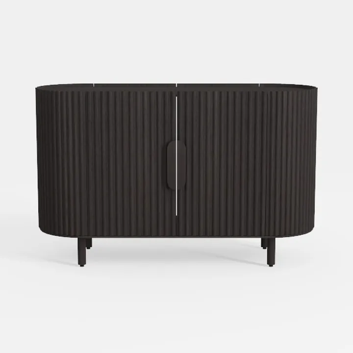 Minimalist Black Fluted Solid Wood Sideboard Cabinet 3D Model