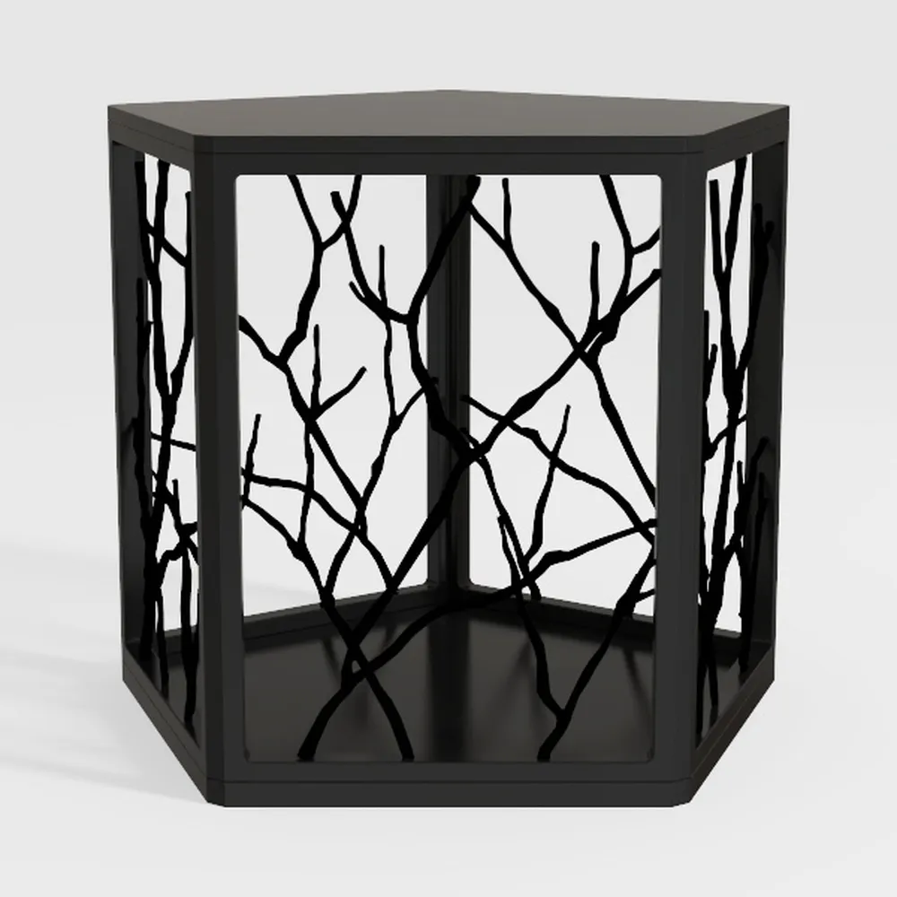 AECOJOY Black Metal Patio Table with Umbrella Hole