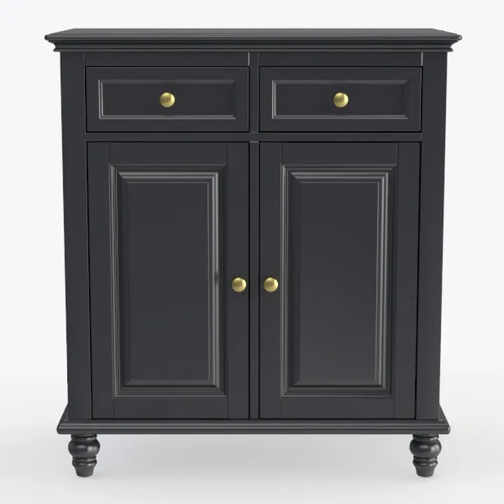 Traditional Black Solid Wood Accent Cabinet with Brass Hardware 3D Model