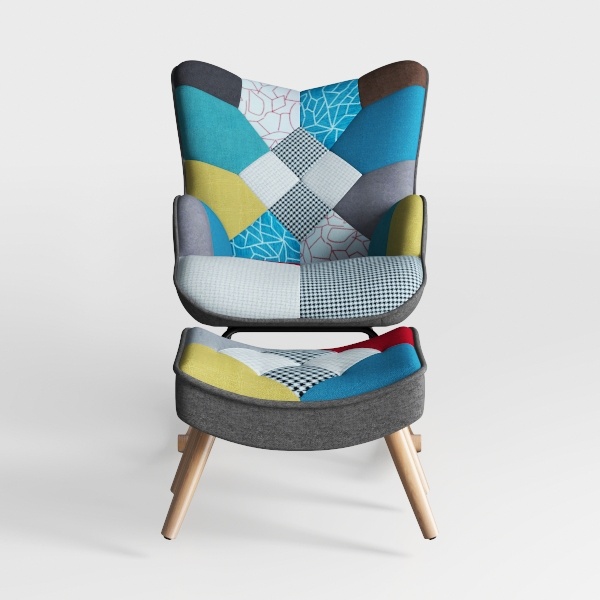 HomeMiYN Accent Patchwork Chair with Ottoman Set 
