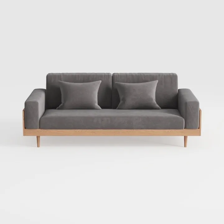 Minimalist Oak Fabric Loveseat Sofa with Throw Pillows 3D Model
