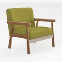Minimalist Solid Wood Linen Armchair 3D Model Right 45 Degree View