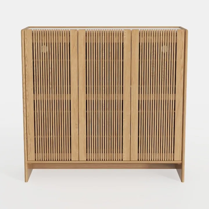 Minimalist Solid Oak Slatted Storage Cabinet 3D Model