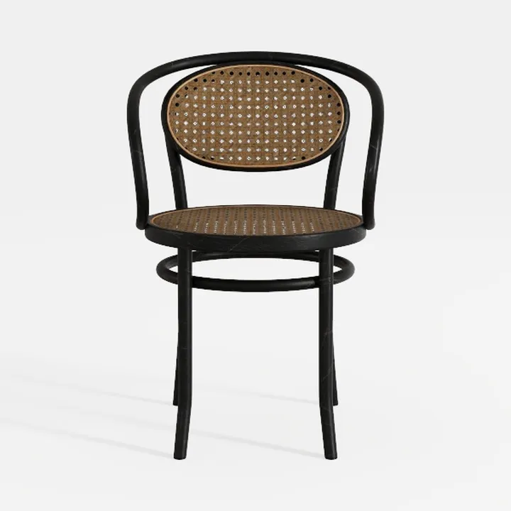 Modern Black Metal Rattan Dining Chair 3D Model