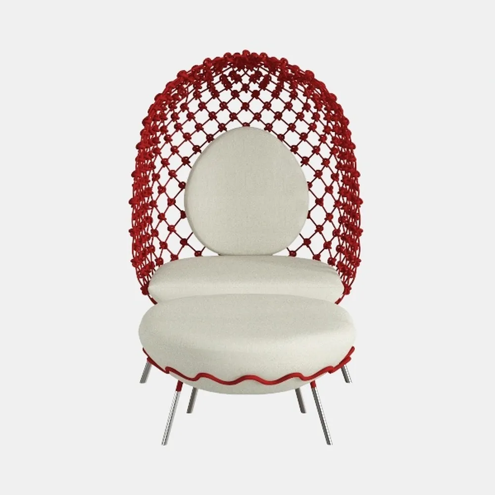 Papasan Chair with Red Round Pillow Cushion and Cr
