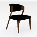 Mid Century Walnut Fabric Dining Chair 3D Model Right 45 Degree View