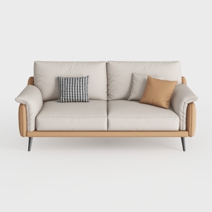 Modern Two Tone Fabric Leather Loveseat Sofa With Decorative Throw Pillows 3D Model
