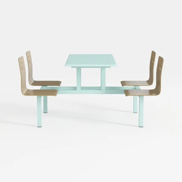 Minimalist Light Blue Metal Wood 4 Seat Dining Table Set 3D Model Front View