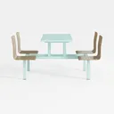 Minimalist Light Blue Metal Wood 4 Seat Dining Table Set 3D Model Front View