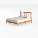 Minimalist Solid Wood Spindle Bed 3D Model Left 45 Degree View