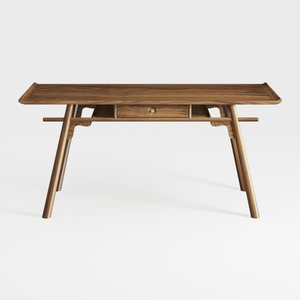 Minimalist Solid Walnut Wood Desk With Single Drawer 3D Model