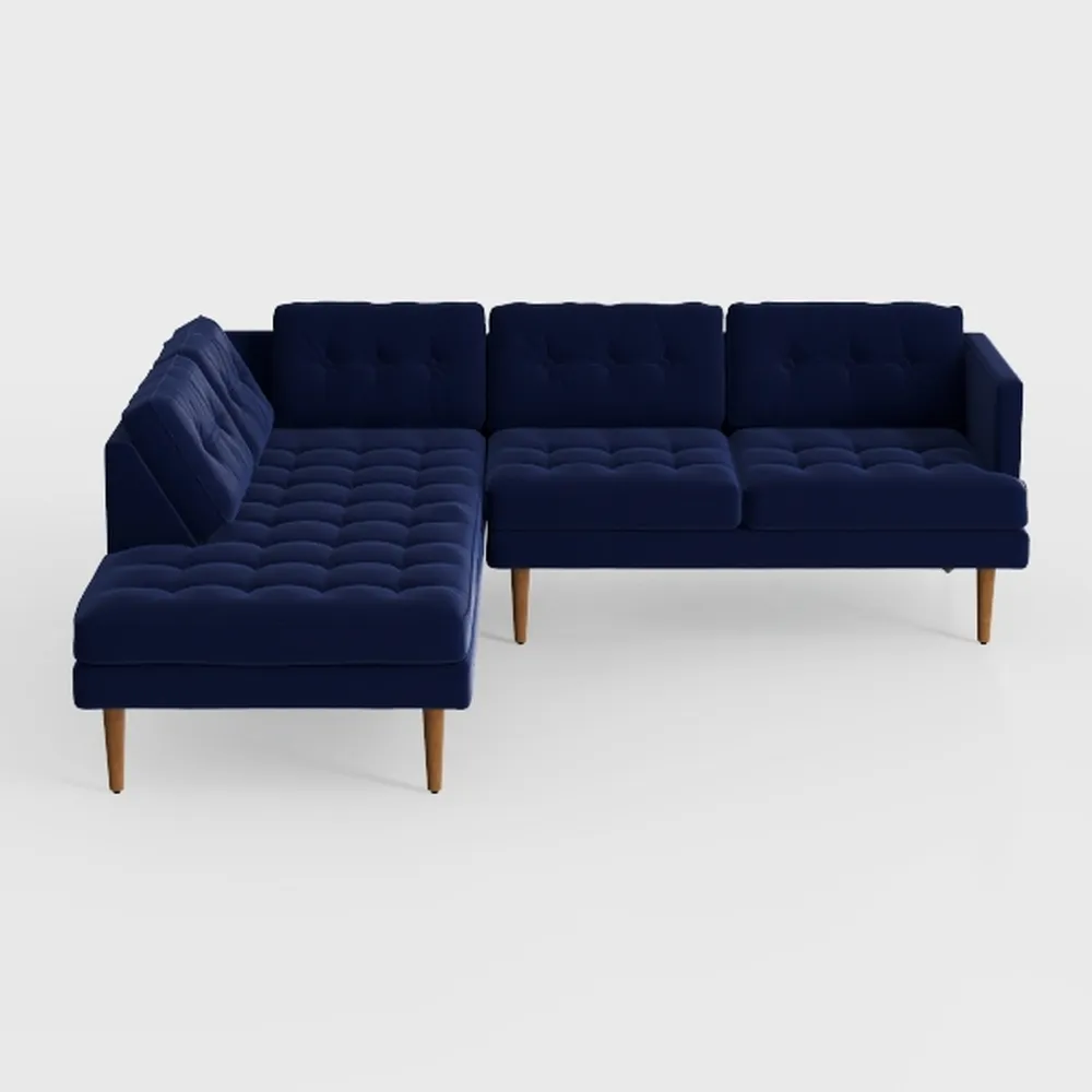 83" Navy Sectional Couch w/Chaise, Chenille Small