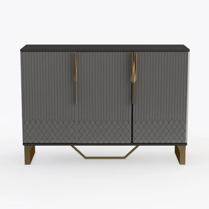 Modern Luxury Gold Accent Fluted Wood Sideboard Cabinet 3D Model