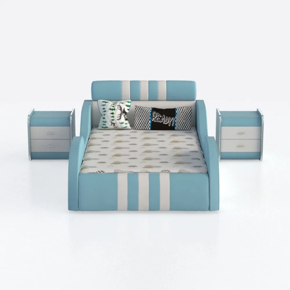 FurnitureR Letto Singolo in Metallo con Luce LED, Moderno per Ragazzi, con Rete a Doghe, per Camera da Letto o Camera degli Ospiti, 90 x 190 cm, Blu