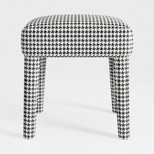 Houndstooth Fabric Upholstered Minimalist Ottoman 3D Model
