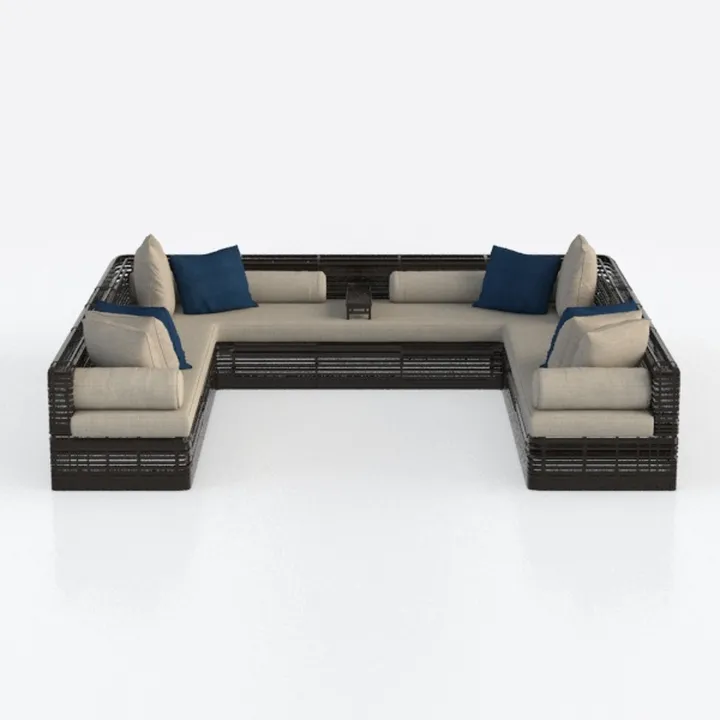 Rattan Fabric U Shape Outdoor Sectional Sofa Patio Lounge 3D Model