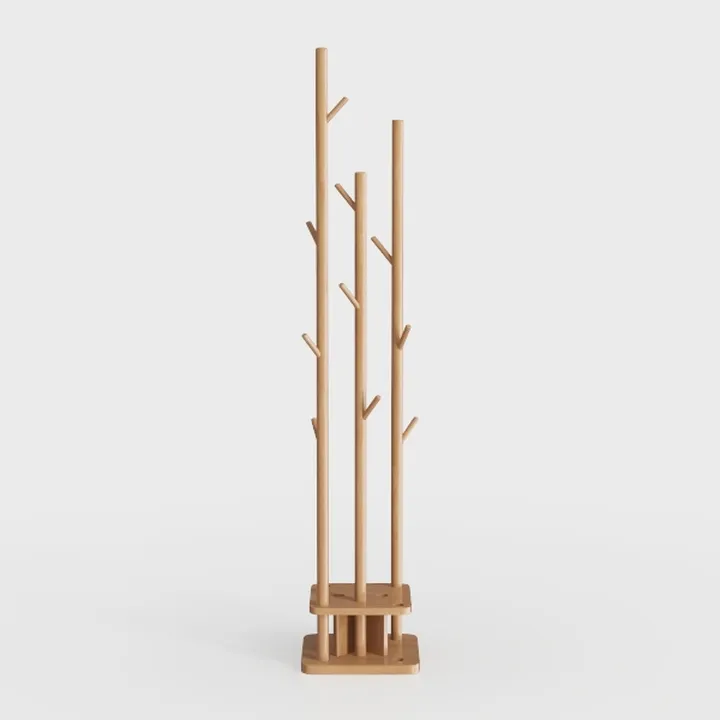Minimalist Solid Wood Freestanding Coat Rack 3D Model