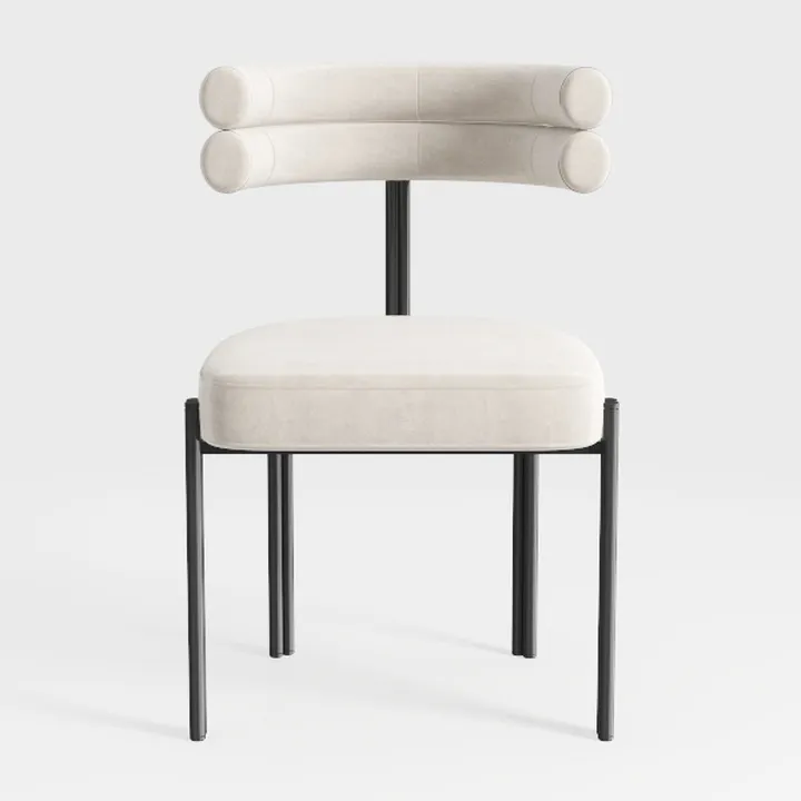 Modern Minimalist Beige Fabric Upholstered Metal Dining Chair 3D Model