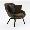 Modern Brown Velvet Upholstered Armchair with Decorative Throw Pillows 3D Model Right 45 Degree View