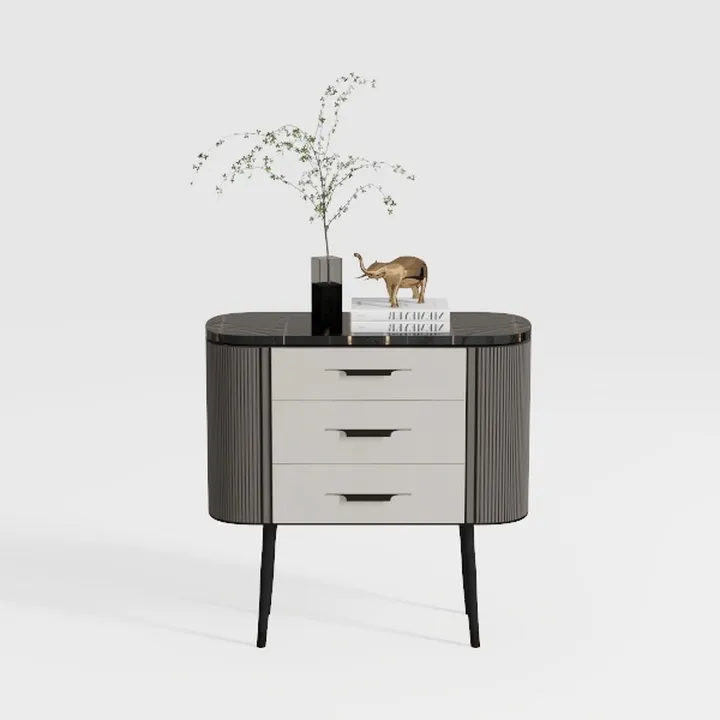 Modern Marble Top Solid Wood Three Drawer Nightstand 3D Model