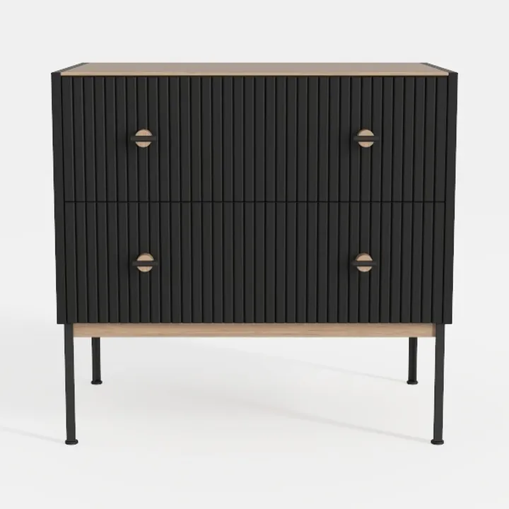 Modern Minimalist Oak Black Fluted 2 Drawer Cabinet 3D Model
