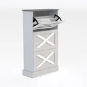 Minimalist Farmhouse White Wooden Shoe Storage Cabinet 3D Model Right 45 Degree View