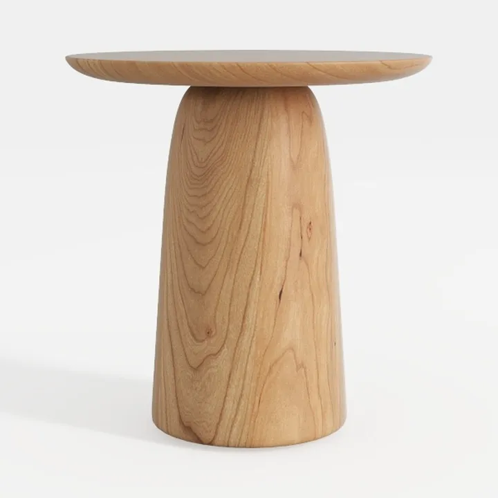 Minimalist Solid Oak Round Side Table 3D Model