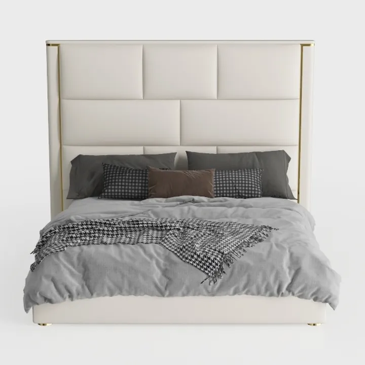 Modern Luxury Leather Upholstered King Bed With Gold Accents 3D Model