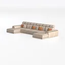 Modern Minimalist Leather U Shaped Sectional Sofa 3D Model Left 45 Degree View