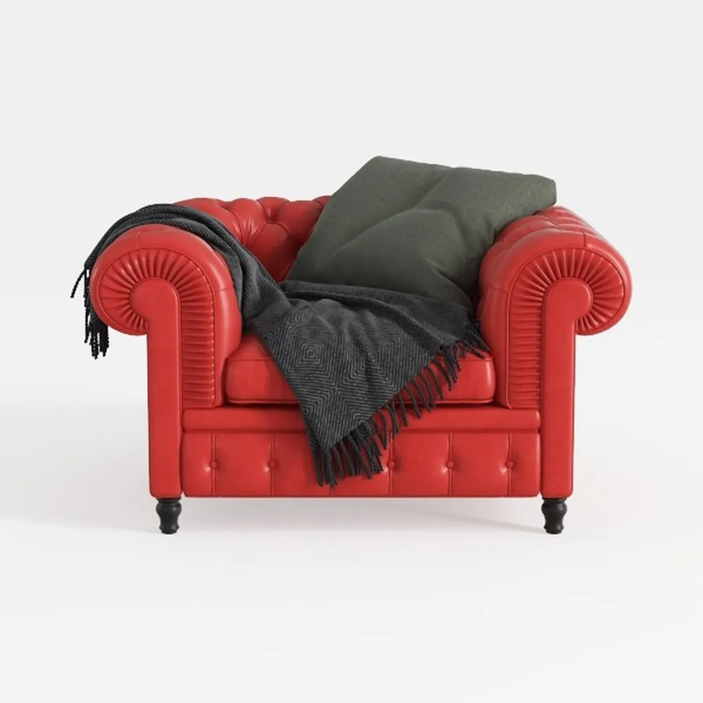 3 Piece Living Room Set, Velvet Chesterfield Sofa