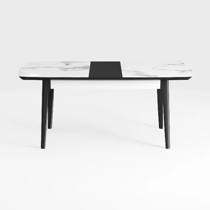 Modern Marble Top Black Metal Legs Dining Table 3D Model