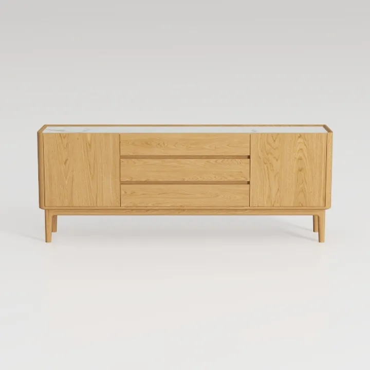 Minimalist Oak Marble Top Sideboard Storage Cabinet 3D Model