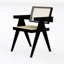 Minimalist Black Solid Wood Rattan Dining Armchair 3D Model Left 45 Degree View