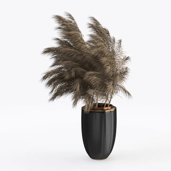 Modern Black Brass Textured Ceramic Pampas Grass Planter 3D Model