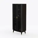 Modern Black Solid Wood Glass Door Display Cabinet 3D Model Left 45 Degree View