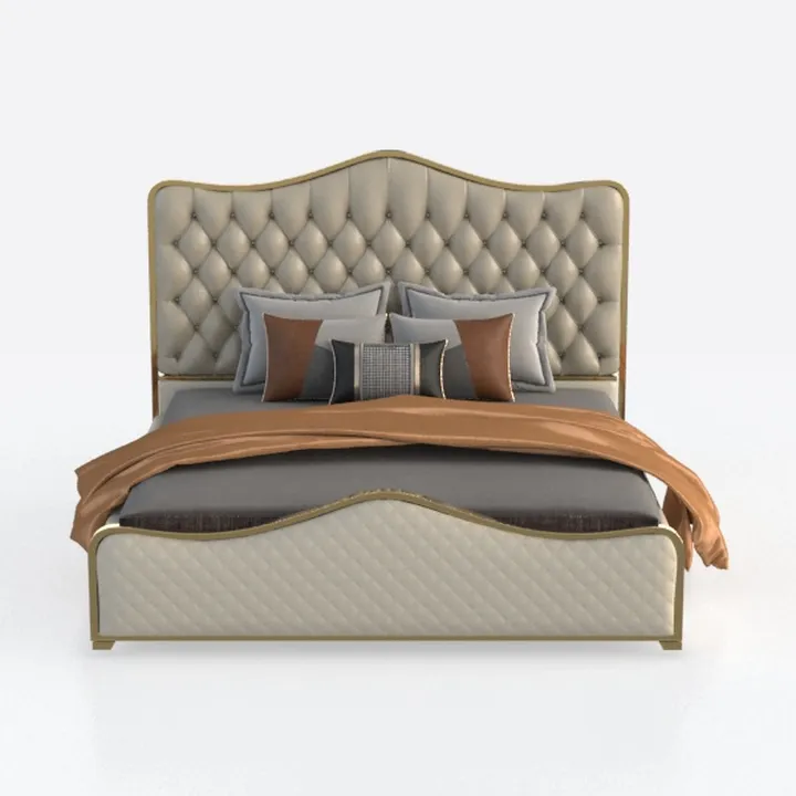 Acme Chantelle Queen Bed in Rose Gold PU & Pearl W
