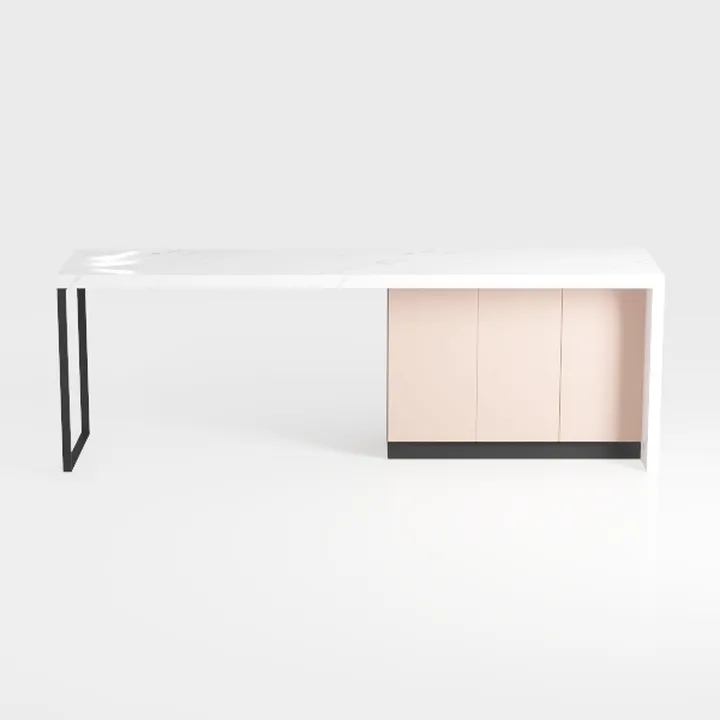 Modern Minimalist Marble Top Metal Frame Office Desk With Storage Cabinet 3D Model