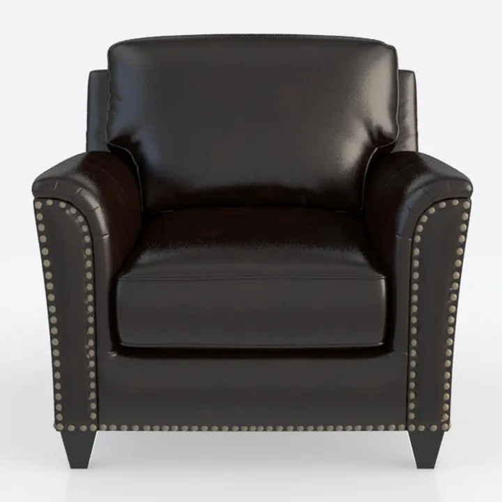Vintage Dark Leather Nailhead Trim Armchair 3D Model