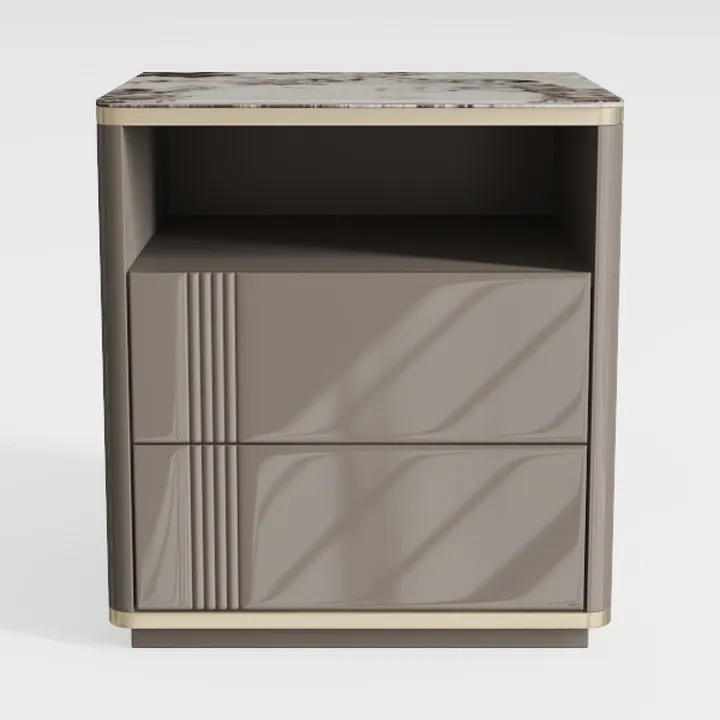 Modern Marble Top Lacquered Metal Accent Nightstand 3D Model