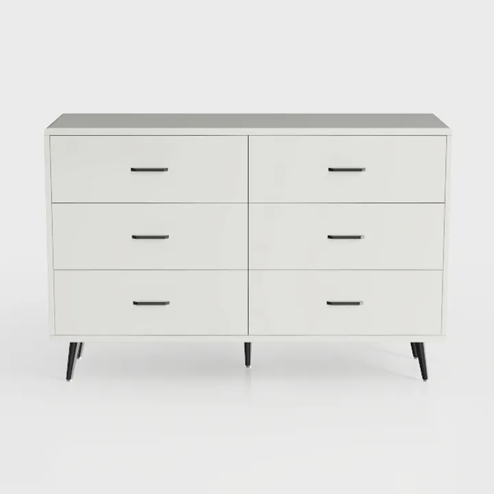 Minimalist White Solid Wood 6 Drawer Dresser 3D Model