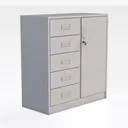 Minimalist Metal Office Storage Cabinet With Drawers And Locking Door 3D Model Right 45 Degree View