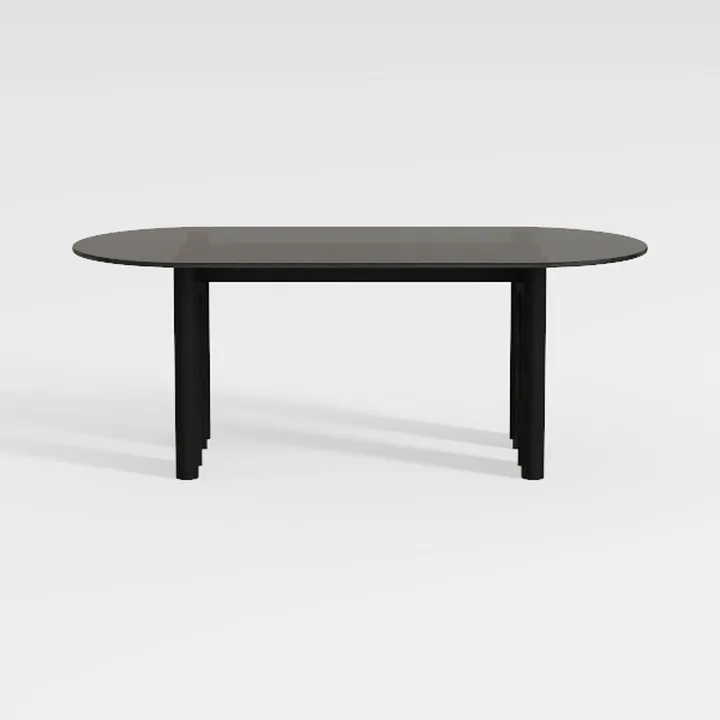 Minimalist Black Glass Top Solid Wood Dining Table 3D Model