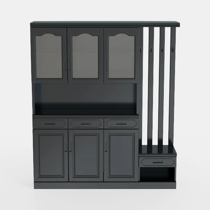 Modern Black Solid Wood Multi functional Entryway Storage Cabinet 3D Model