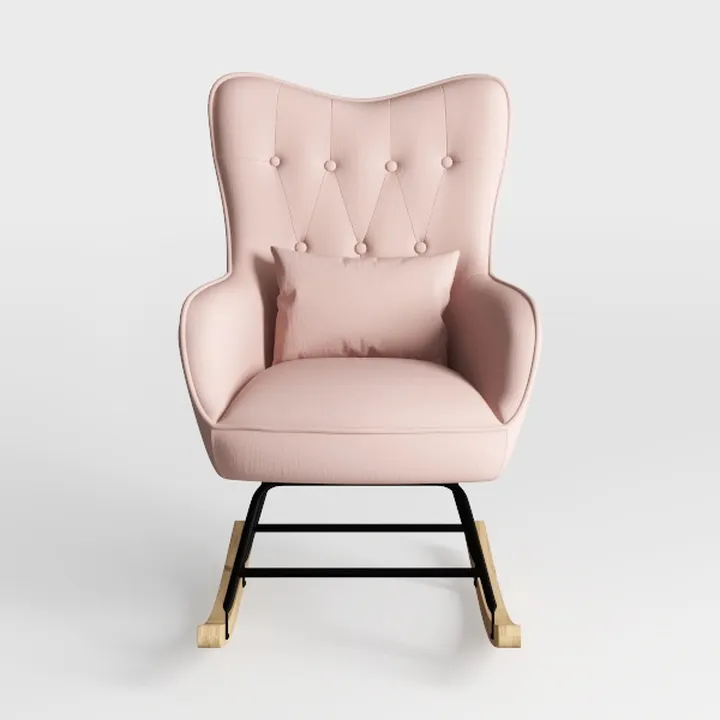 Modern Pink Fabric Tufted Upholstered Rocking Chair 3D Model