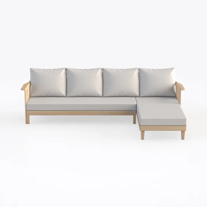 Minimalist Solid Wood Linen Outdoor Sectional Sofa 3D Model